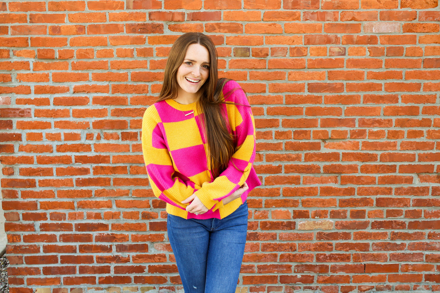 Fuchsia Checkered Sweater