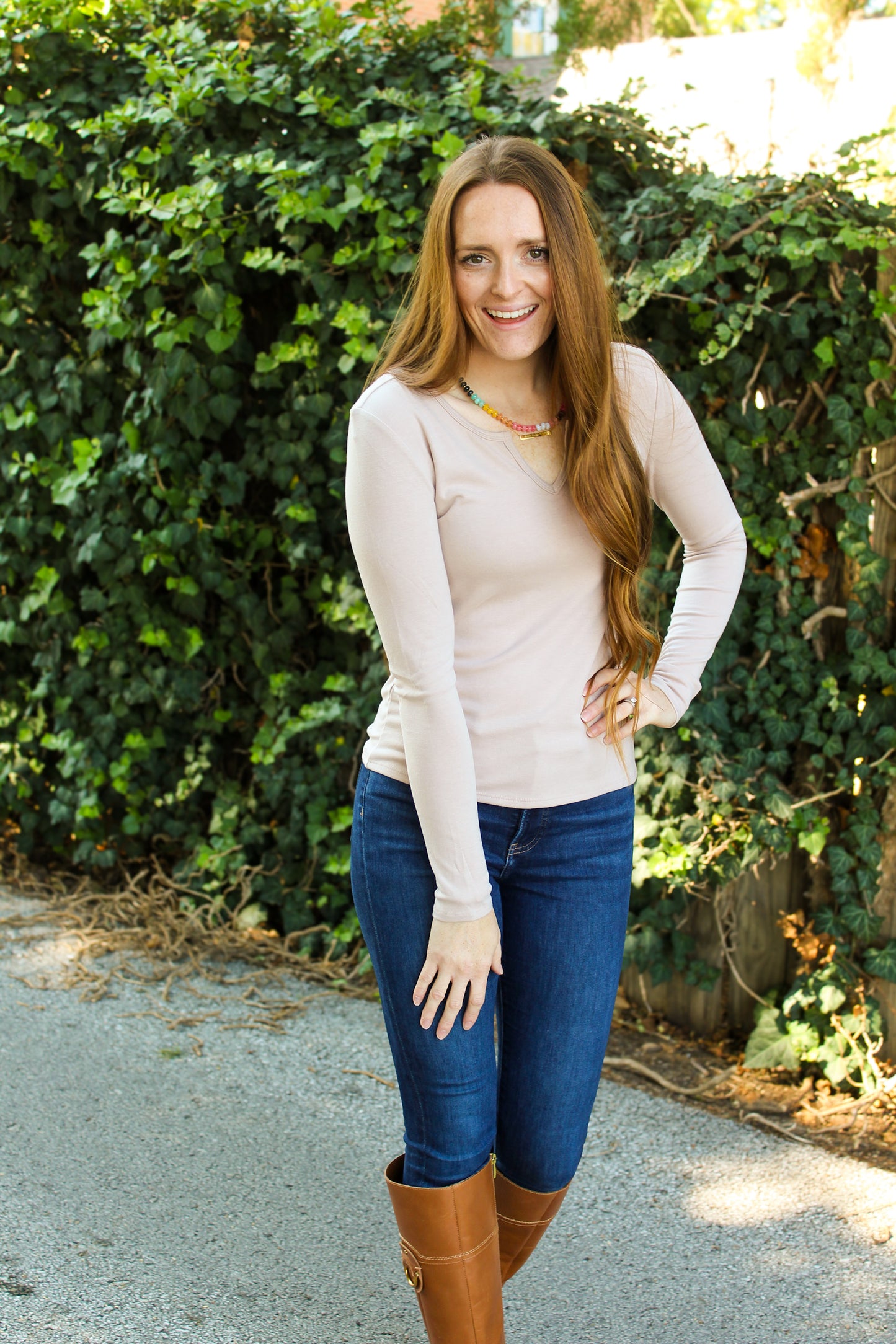 Mia Taupe Long Sleeve Top