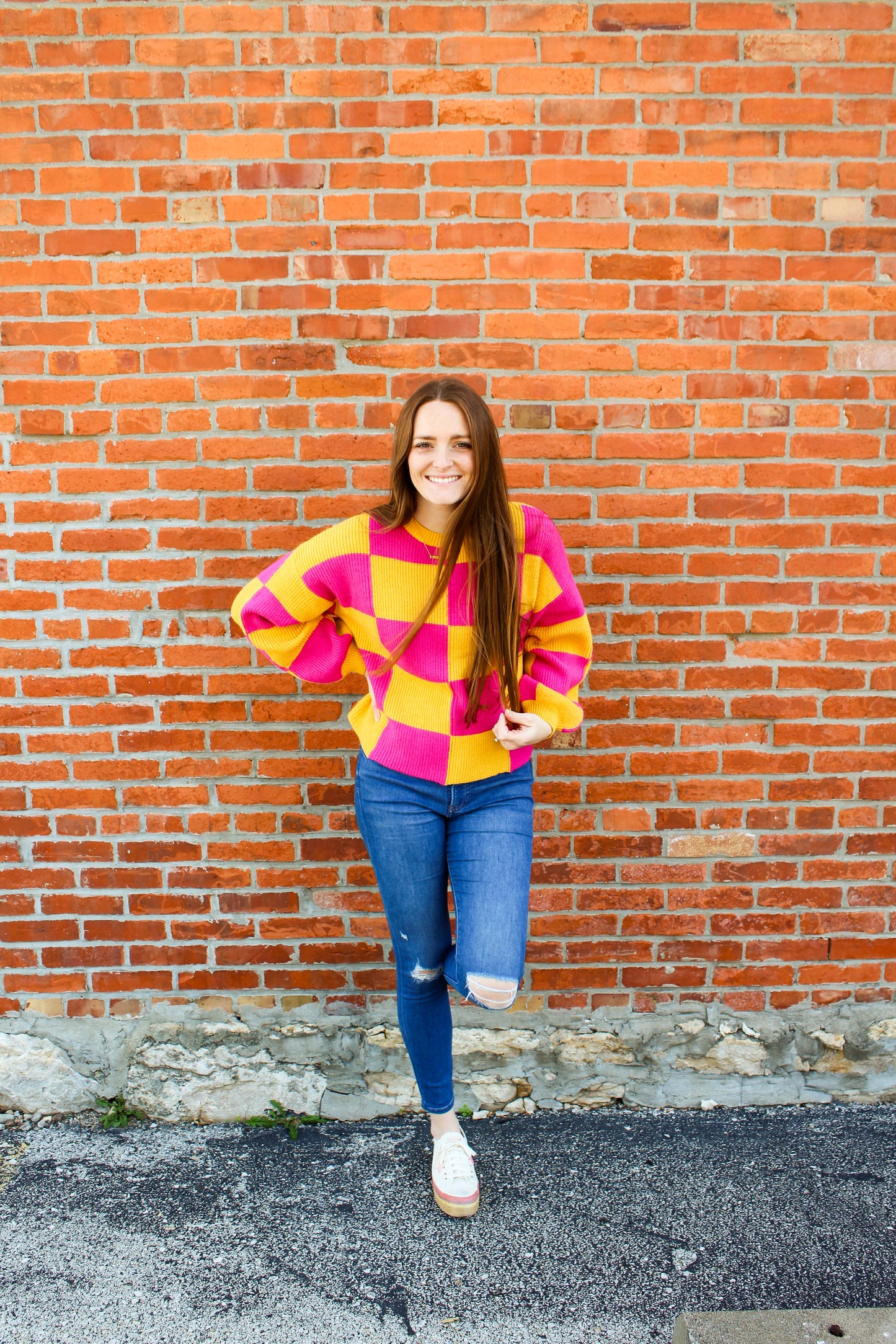 Fuchsia Checkered Sweater