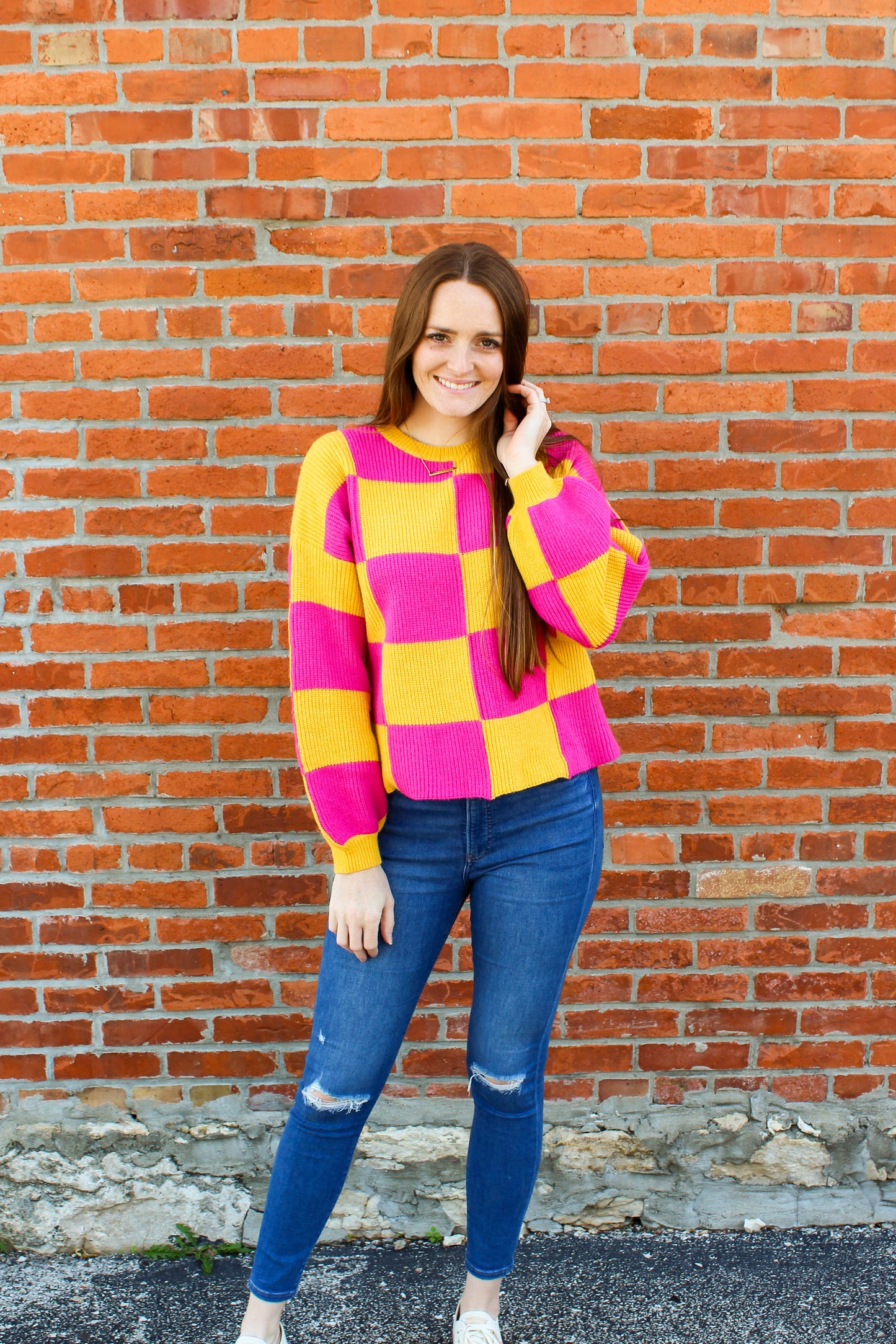 Fuchsia Checkered Sweater