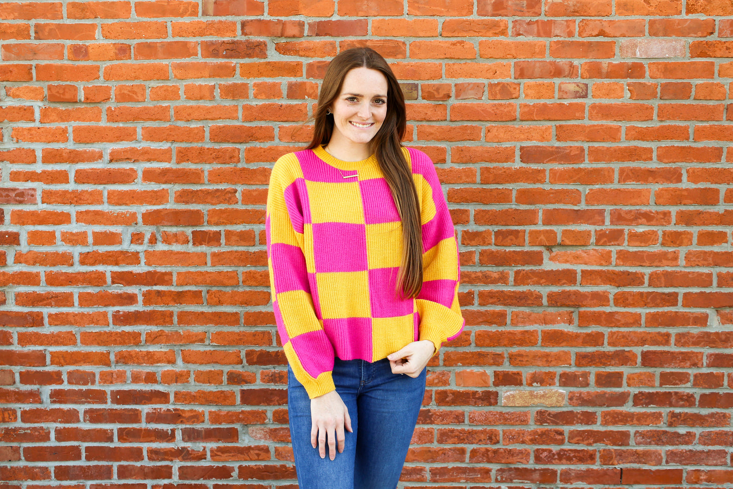 Fuchsia Checkered Sweater