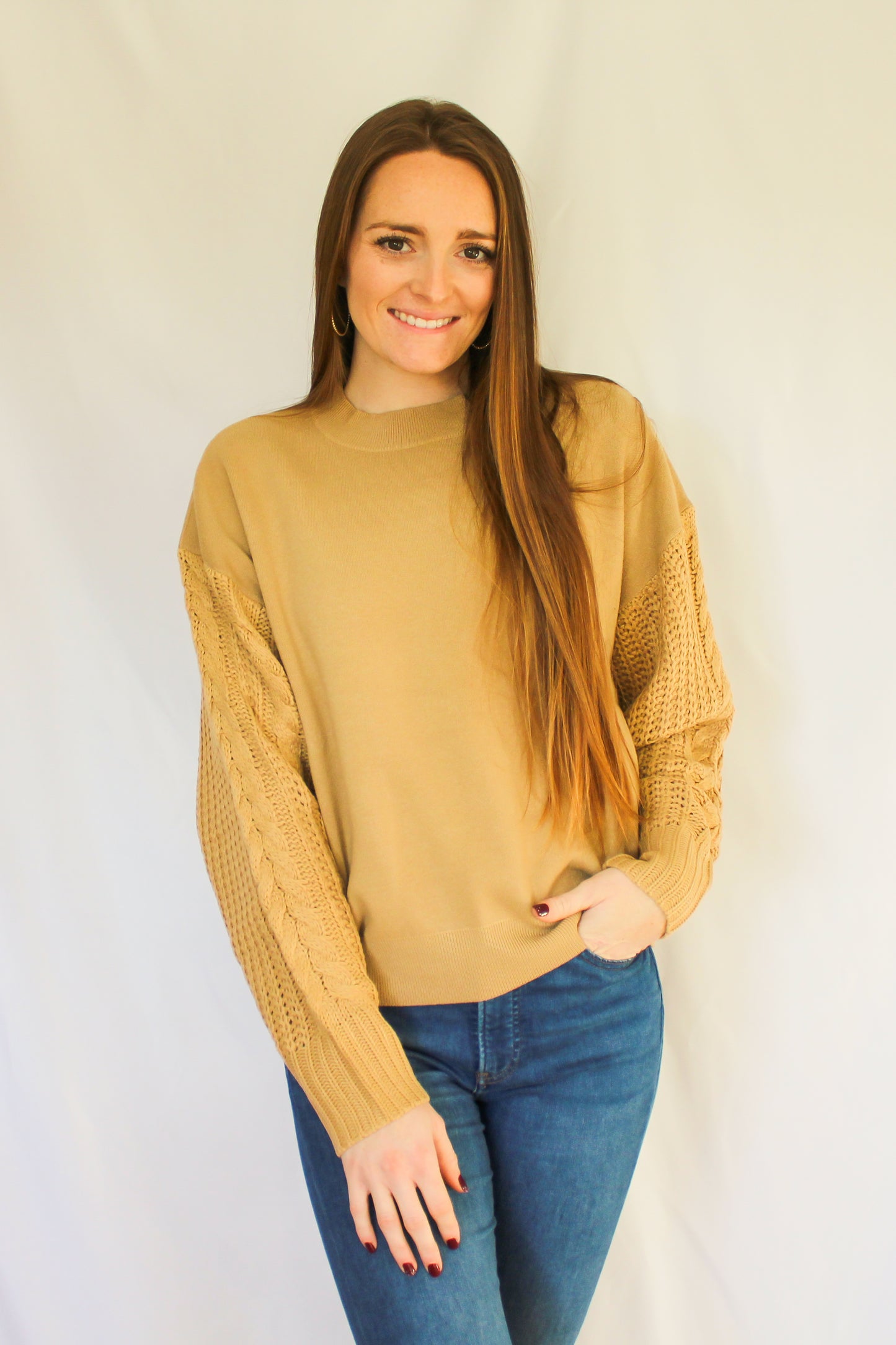 Sand Sweater with Knit Sleeves