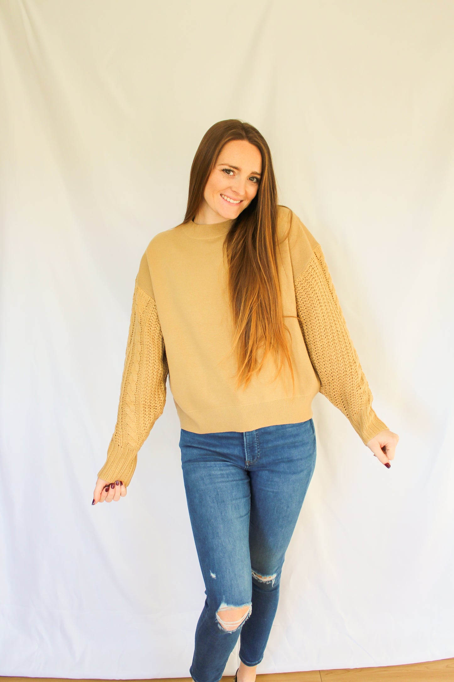 Sand Sweater with Knit Sleeves