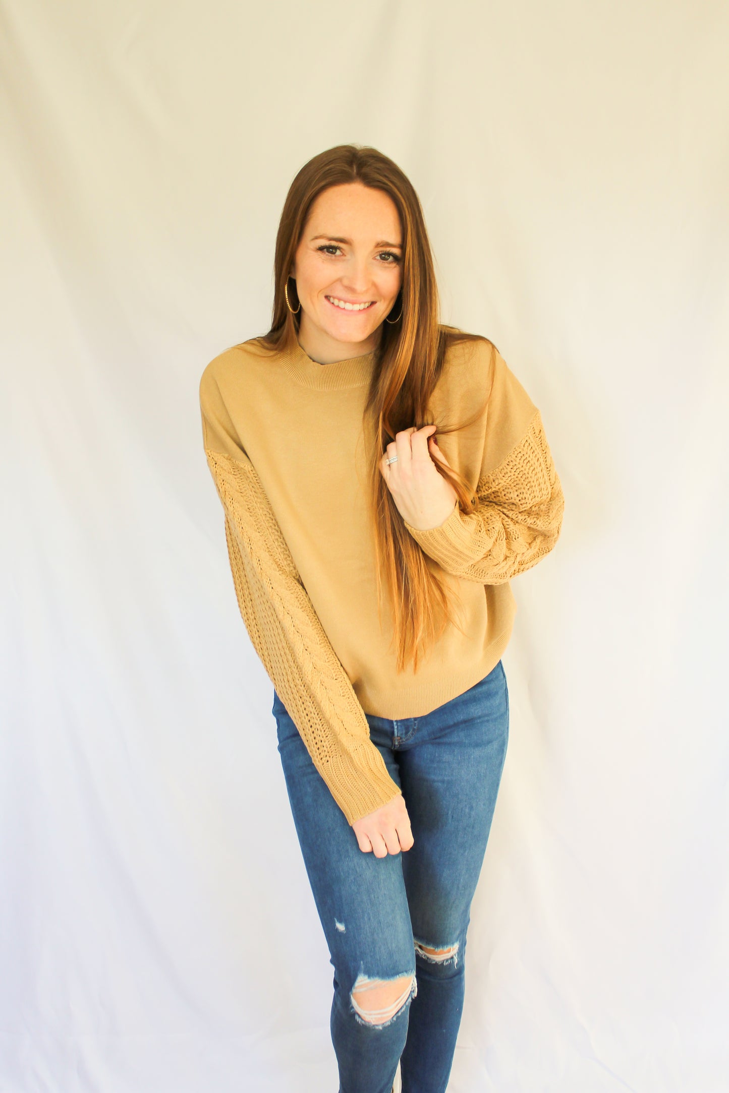 Sand Sweater with Knit Sleeves