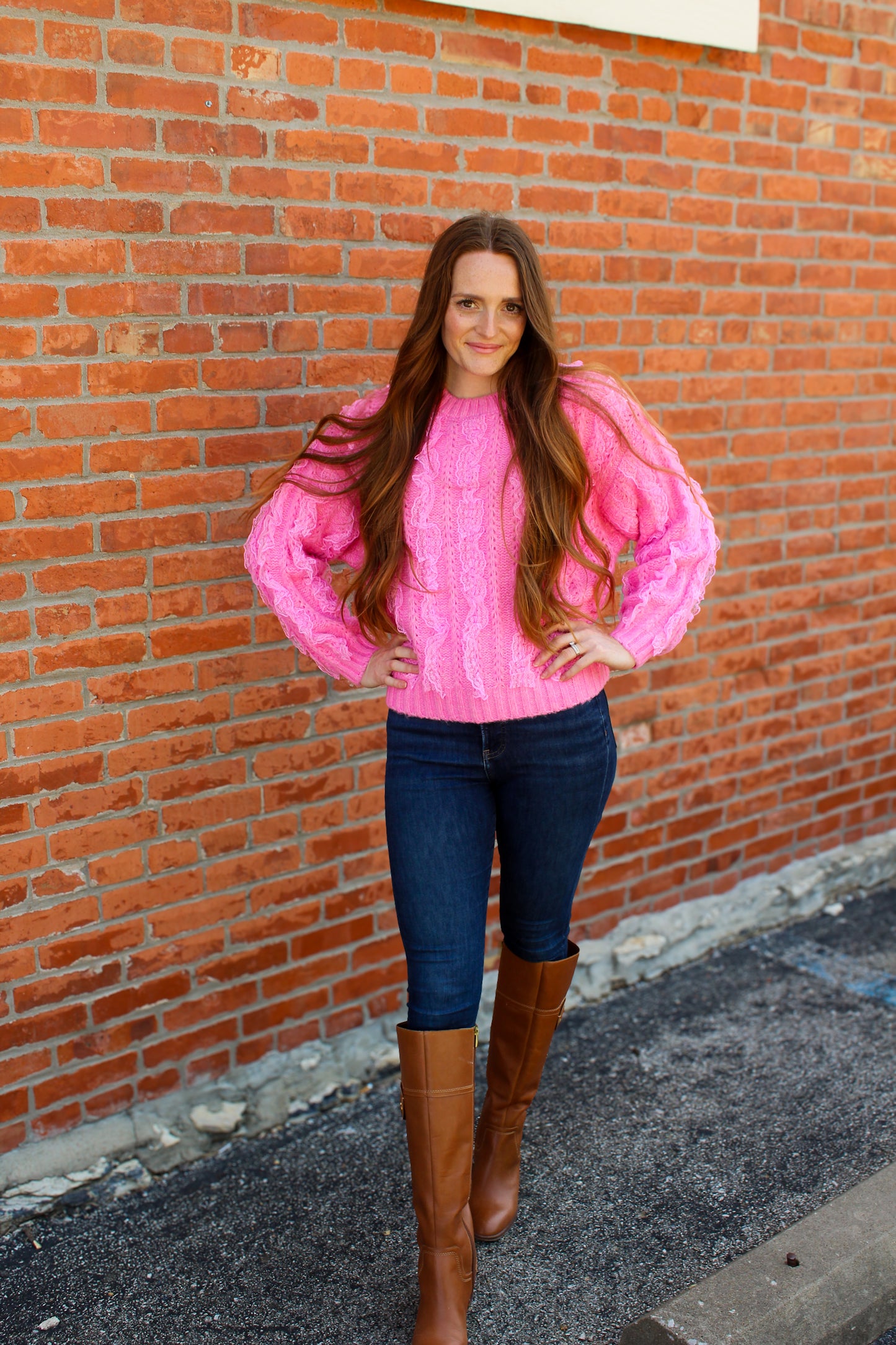 Barbie Pink Lace Ruffle Sweater - Simply L Boutique
