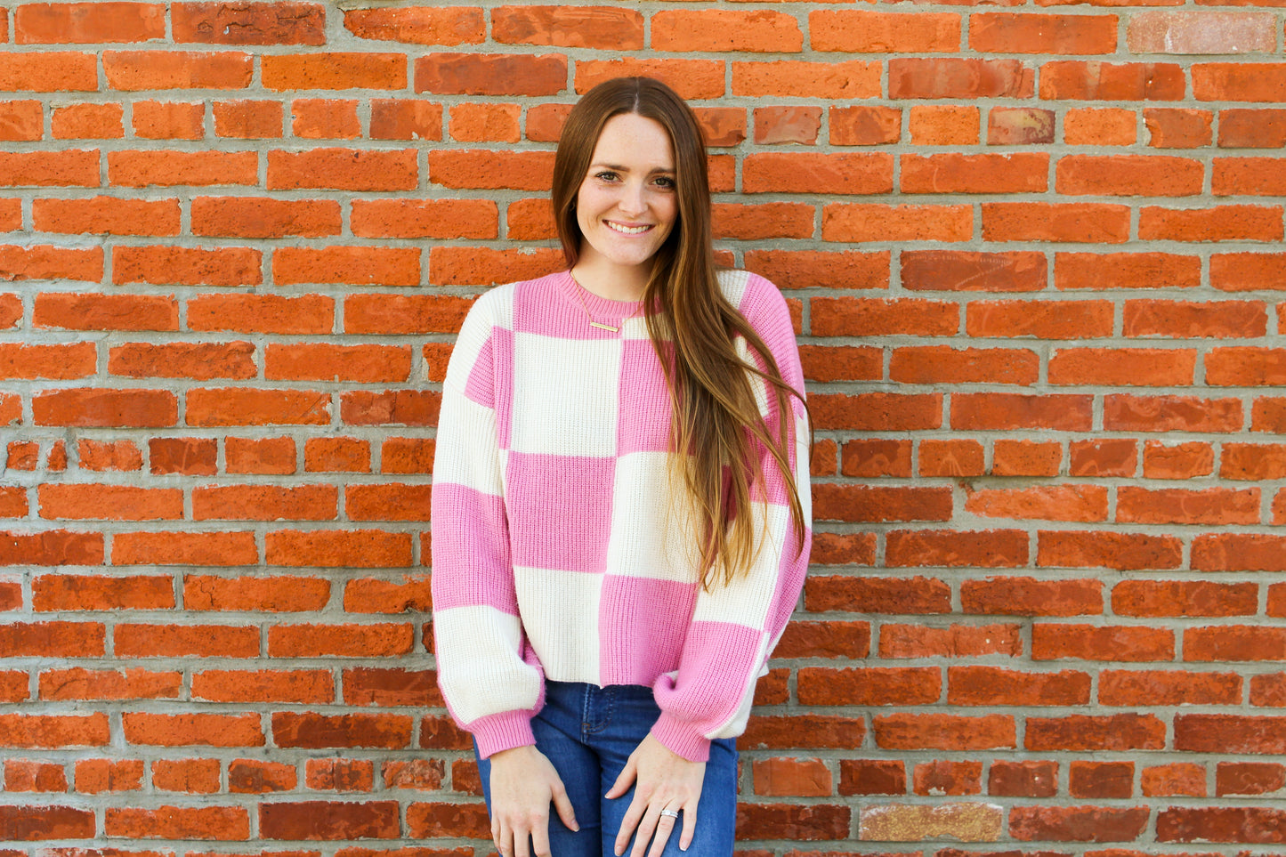 Pink/White Checkered Sweater