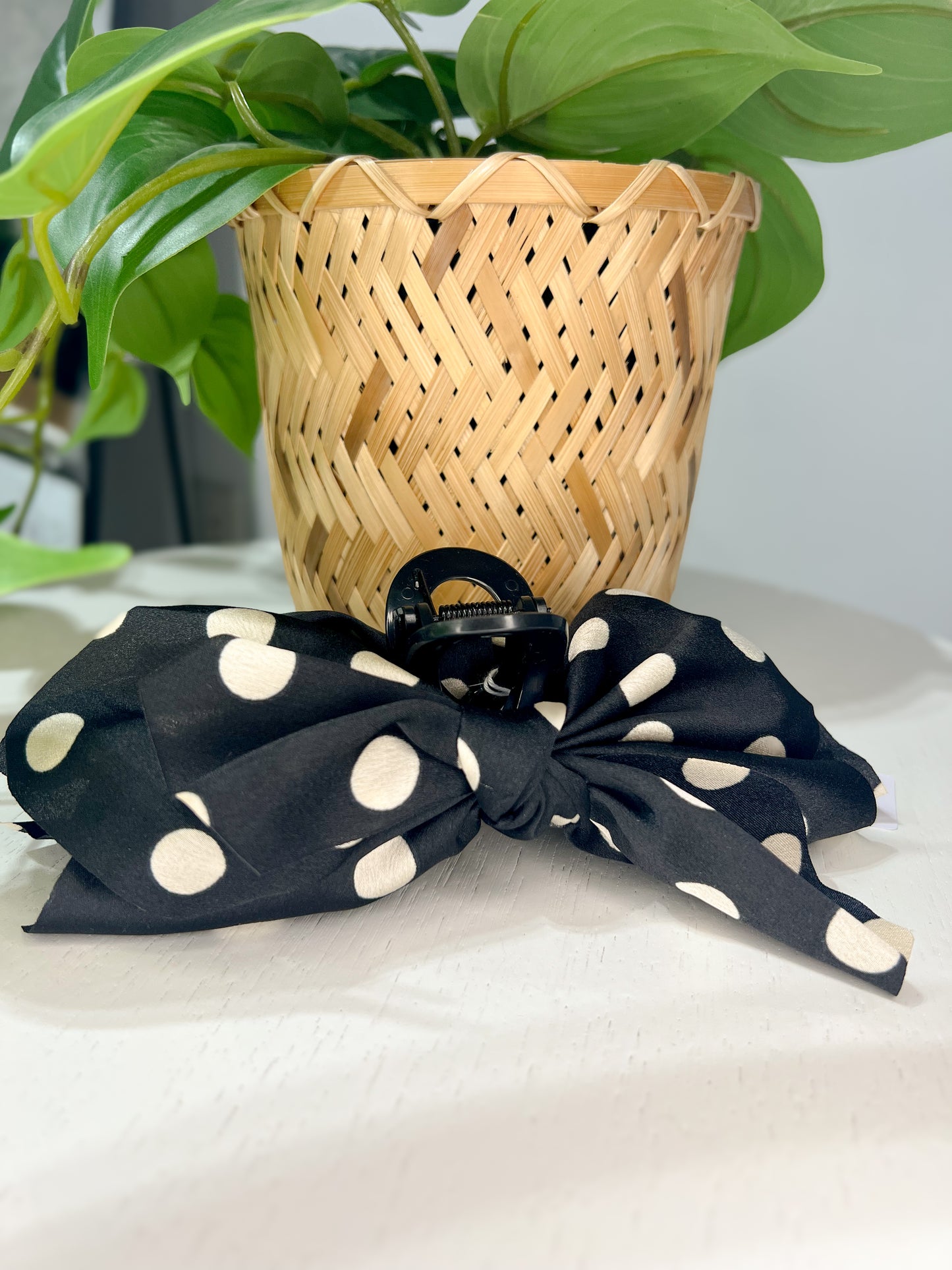 Black Polka Dot Bow Clip
