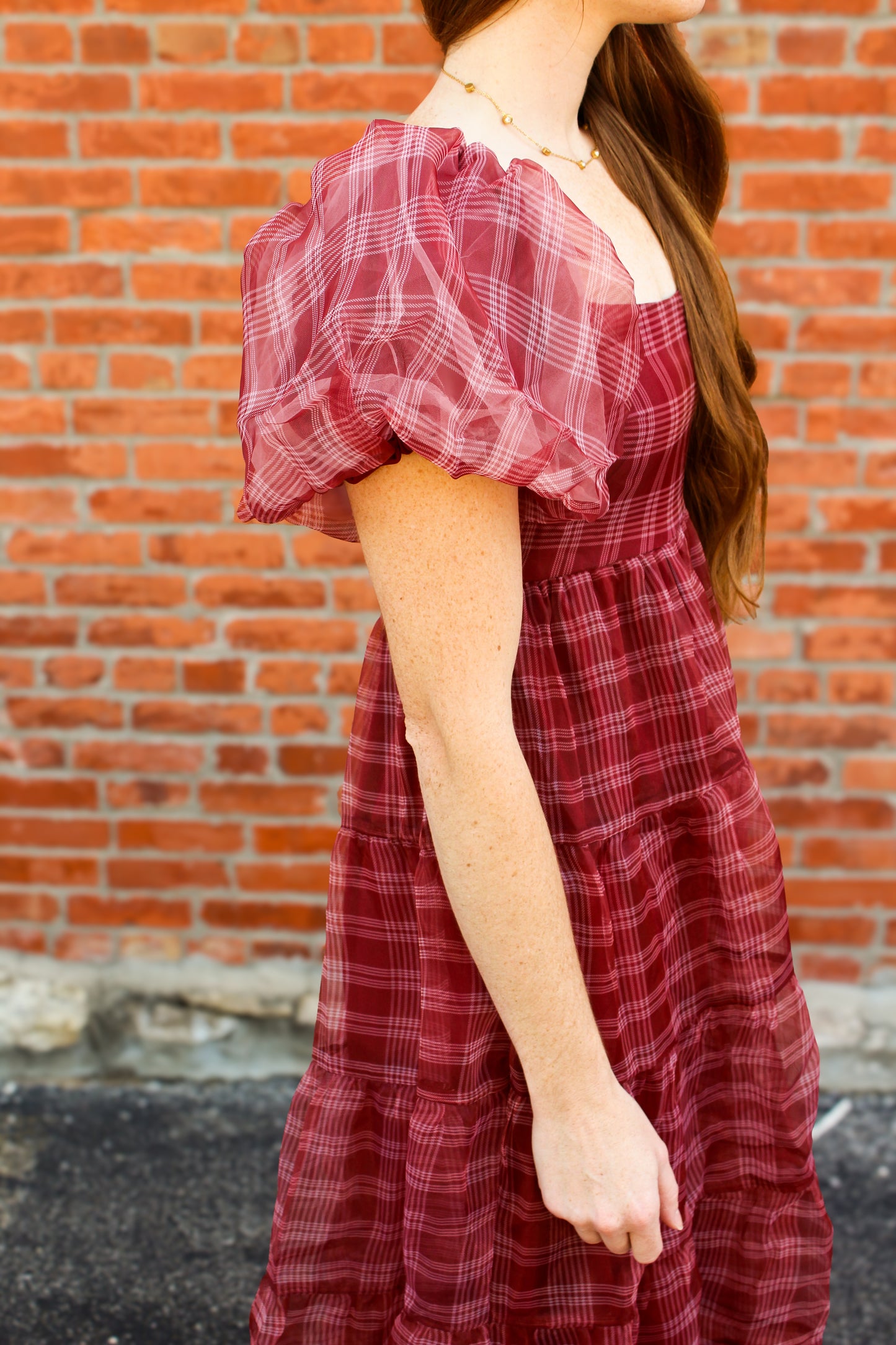 Burgundy Plaid Bubble Sleeve Dress - Simply L Boutique