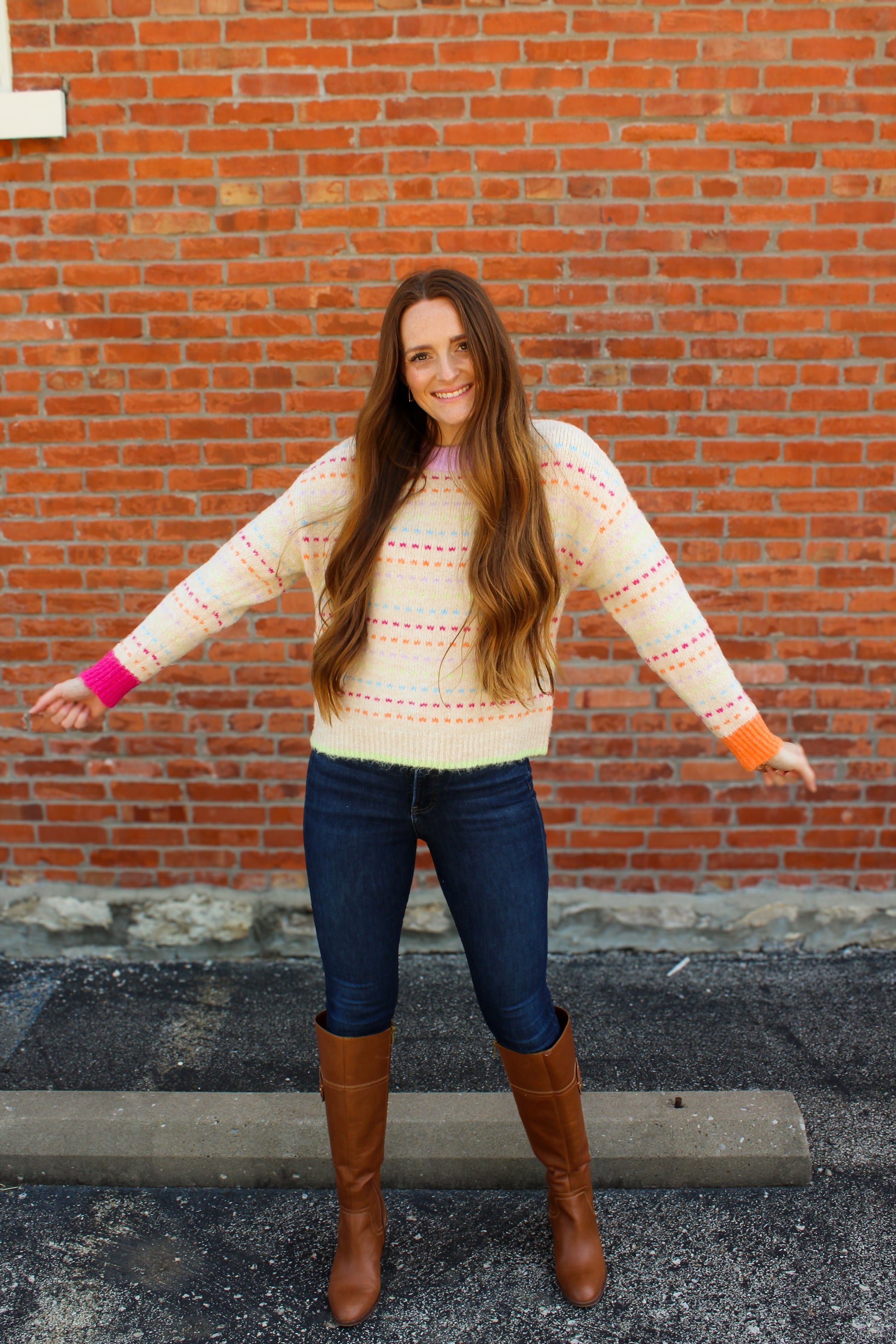 Cream Mixed Color Stripe Sweater - Simply L Boutique