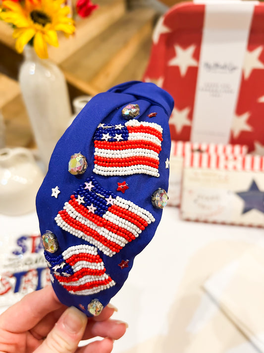 USA Beaded Headband-Blue