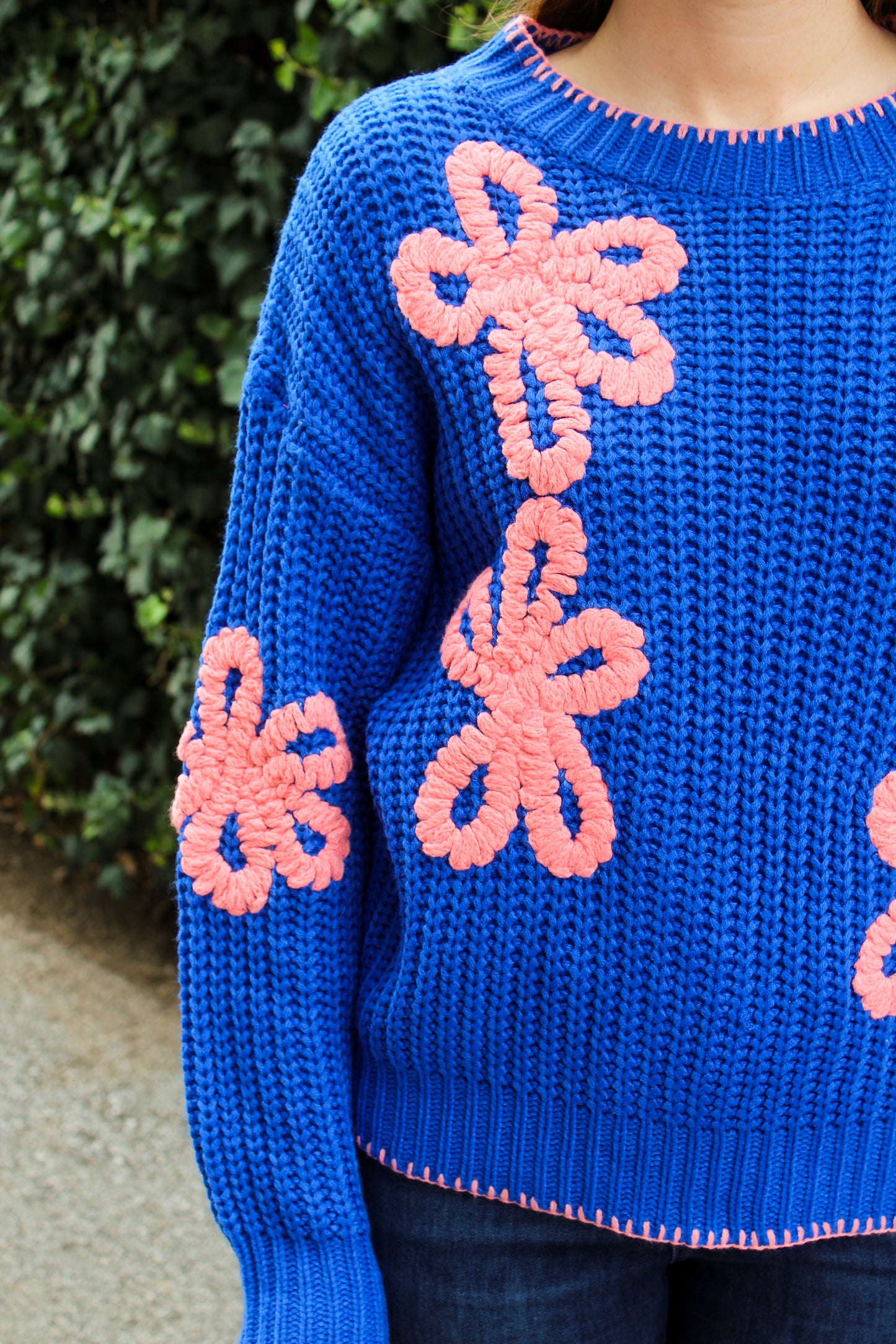 Cobalt Flower Detail Sweater