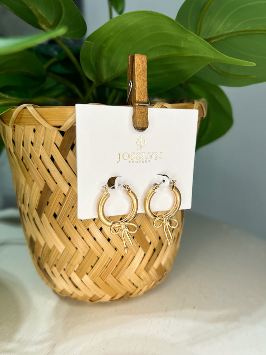 Gold Bow Puffy Hoops