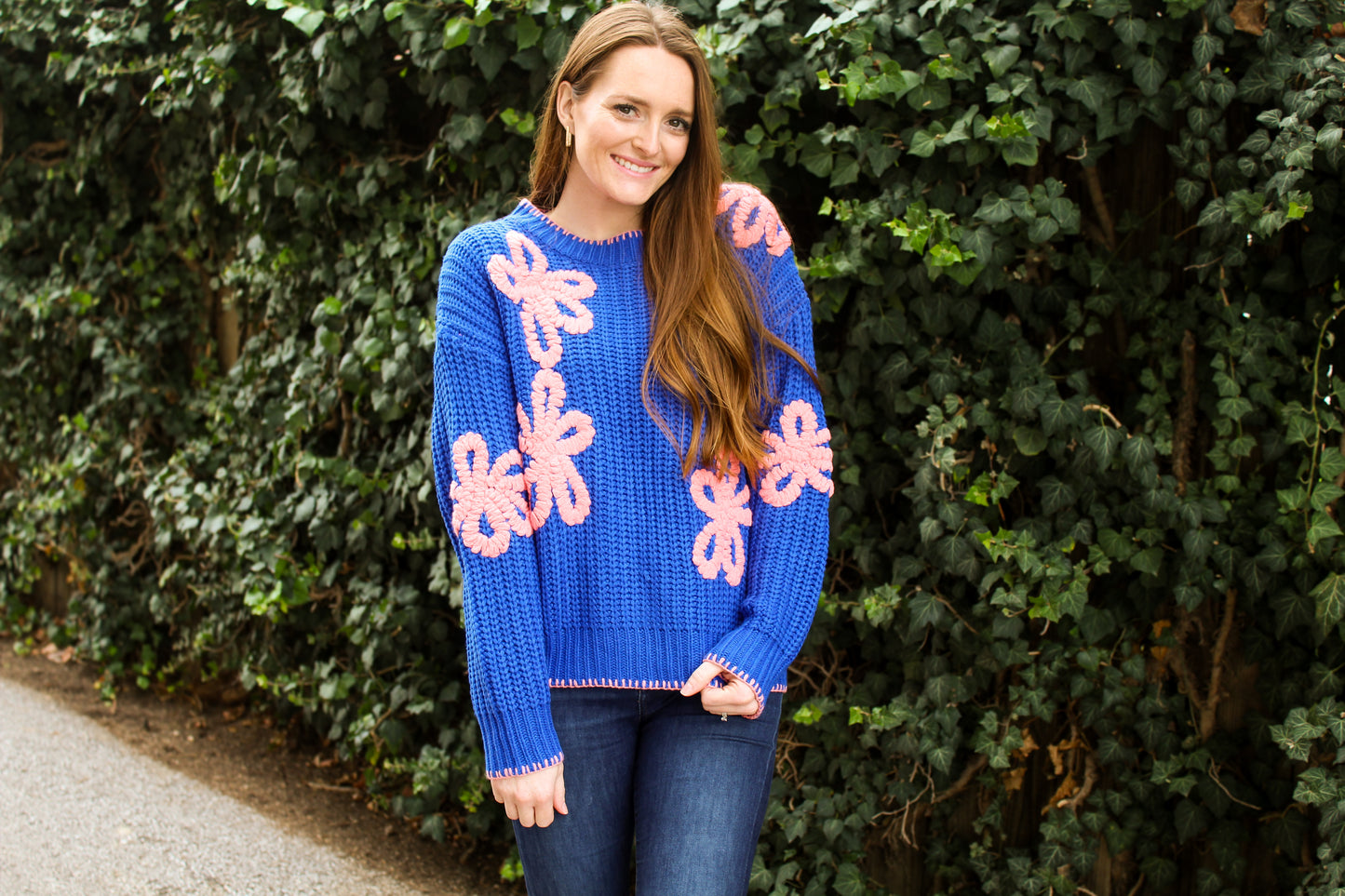 Cobalt Flower Detail Sweater