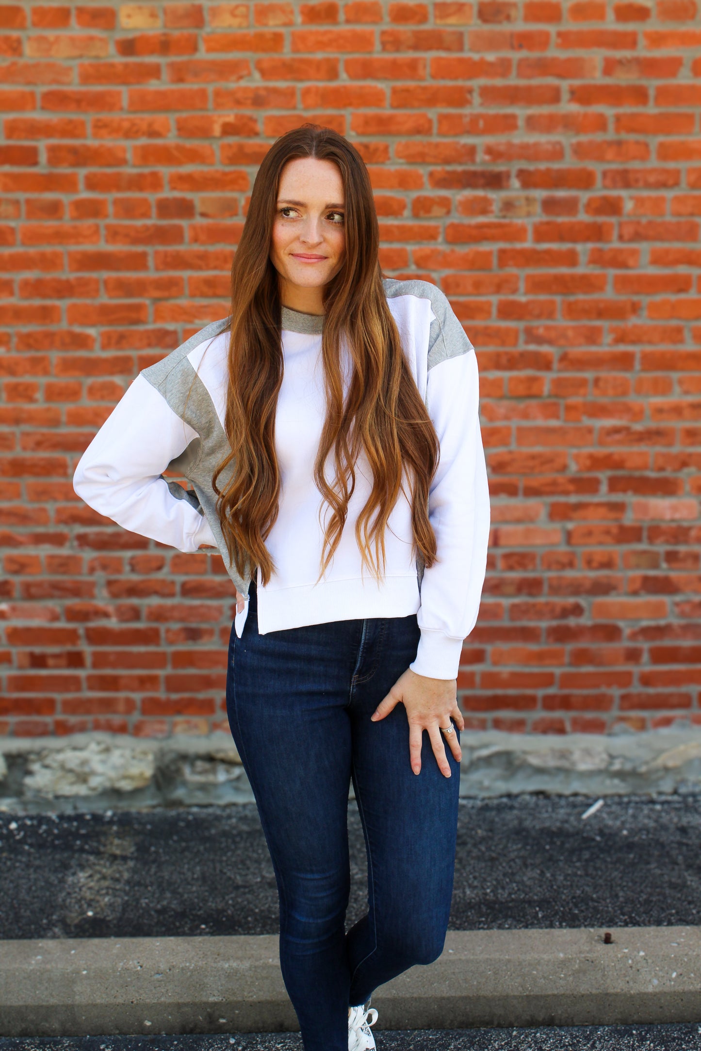 White & Grey Colorblock Pullover - Simply L Boutique
