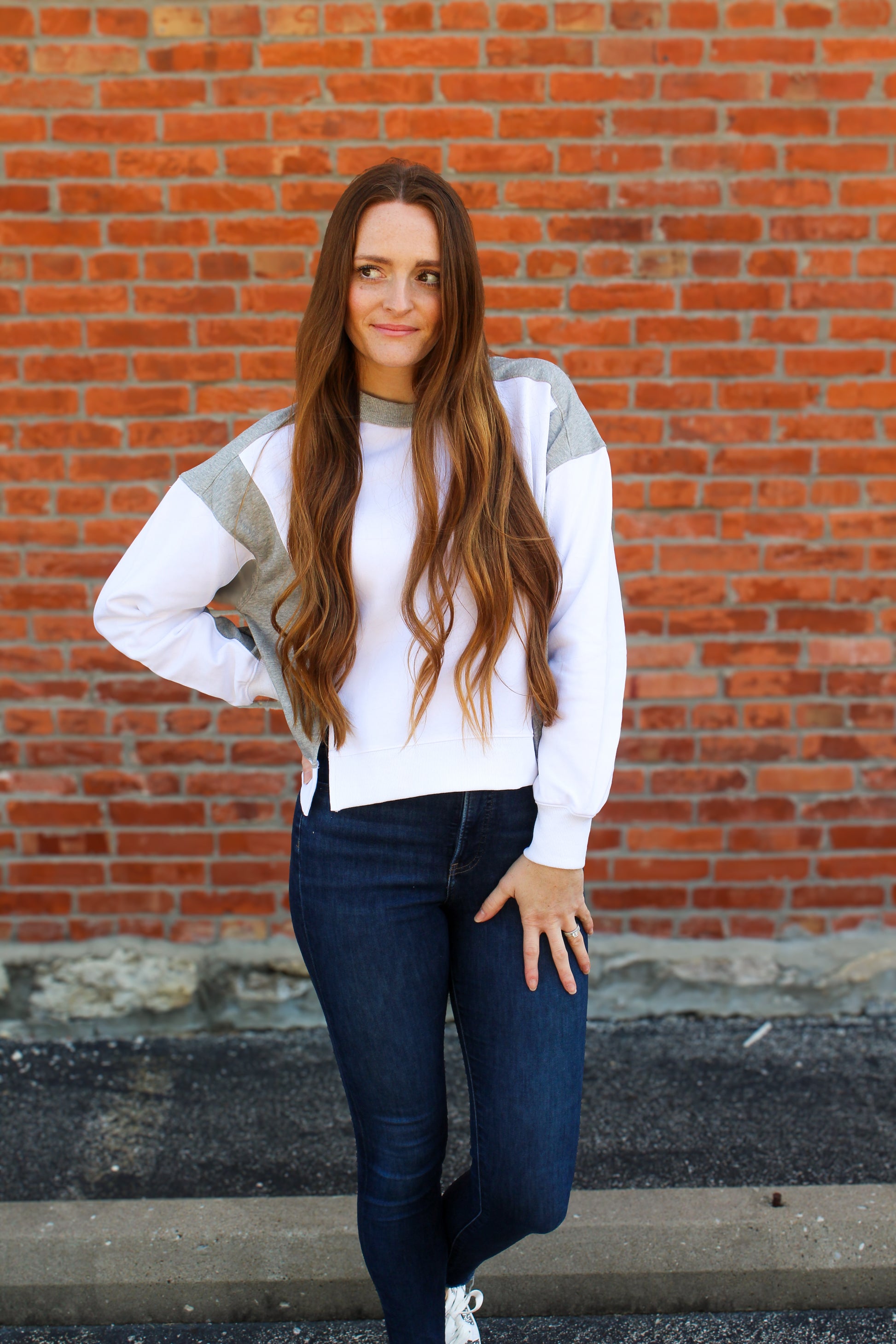 White & Grey Colorblock Pullover - Simply L Boutique