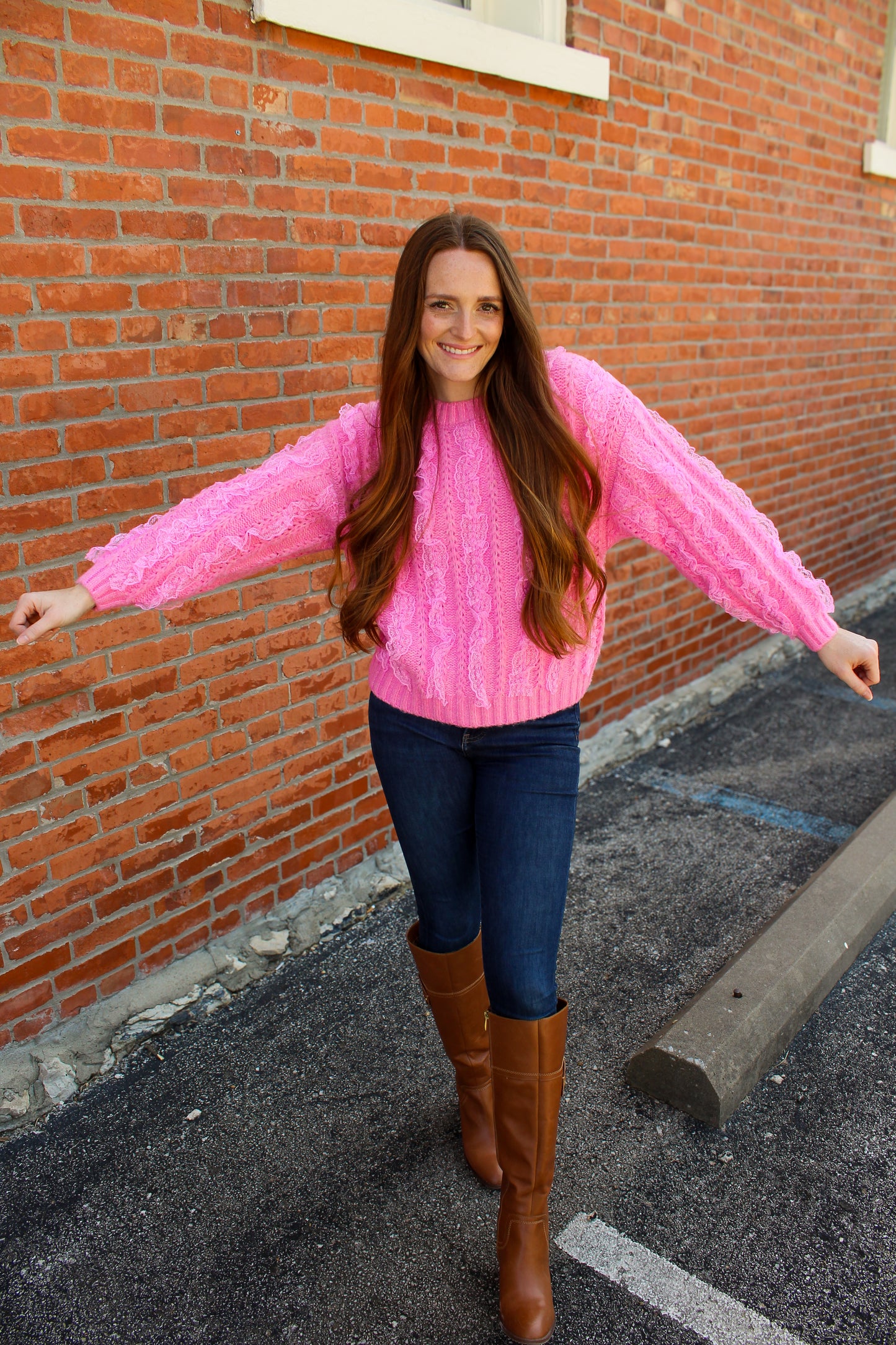 Barbie Pink Lace Ruffle Sweater - Simply L Boutique
