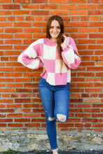 Load image into Gallery viewer, Pink/White Checkered Sweater