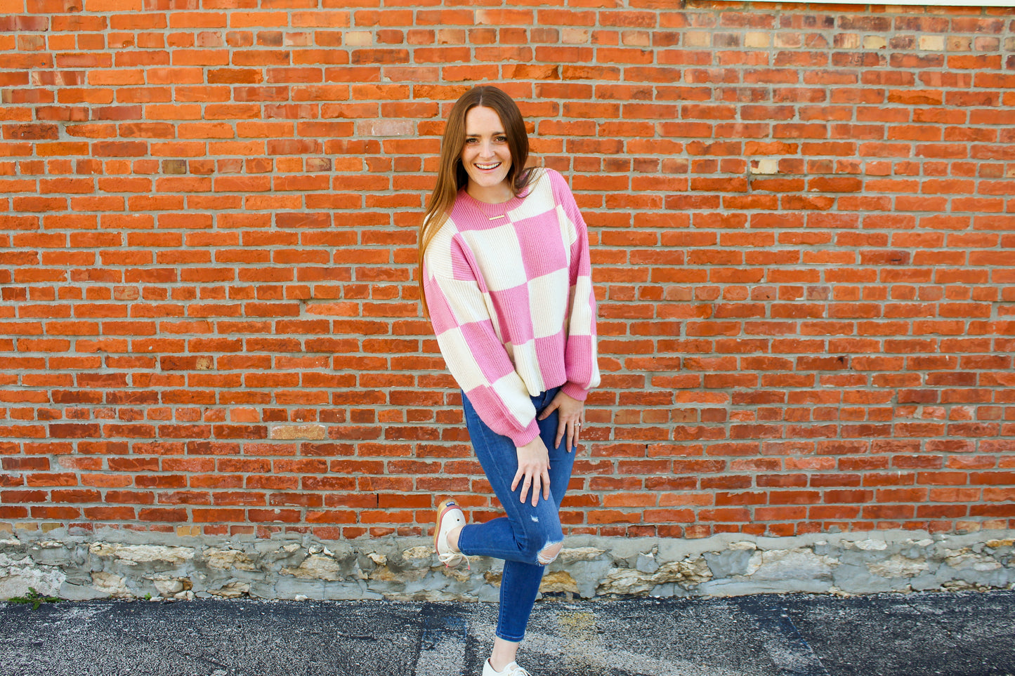 Pink/White Checkered Sweater