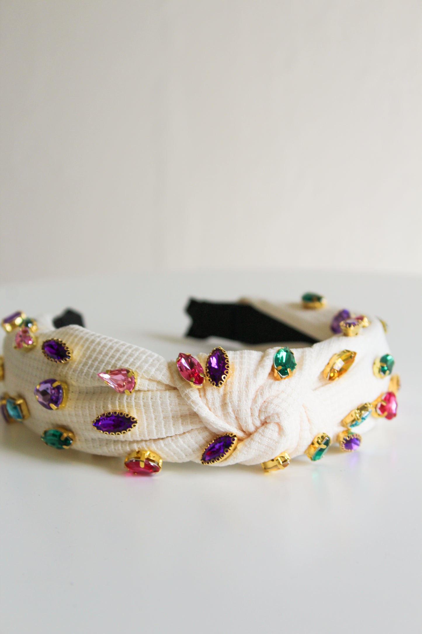 Rhinestone Knot Headband-Off White