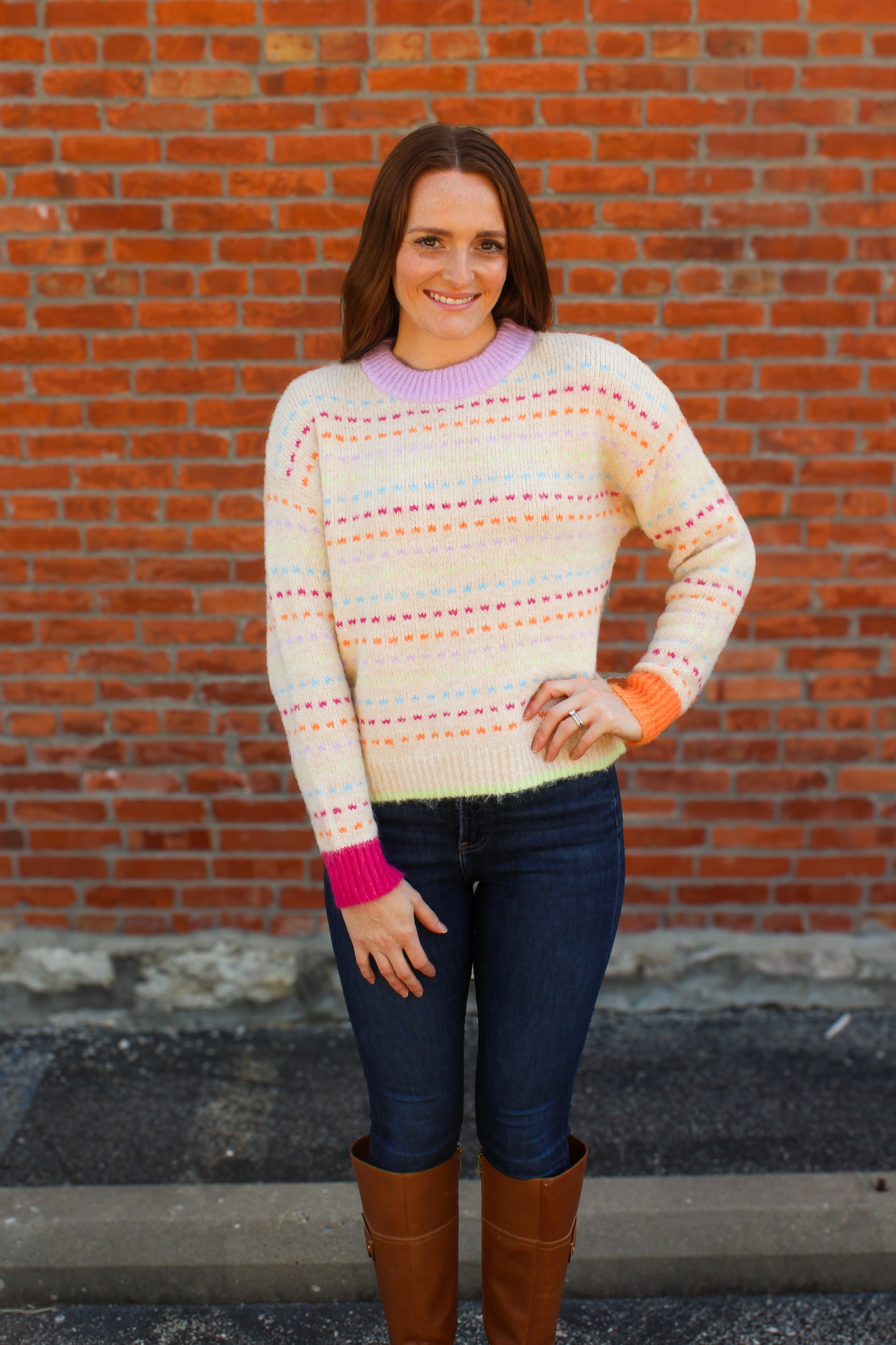Cream Mixed Color Stripe Sweater - Simply L Boutique