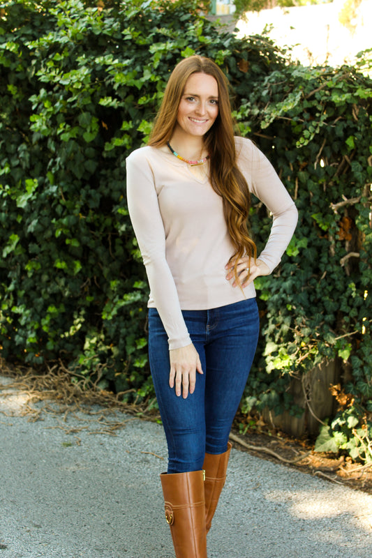 Mia Taupe Long Sleeve Top