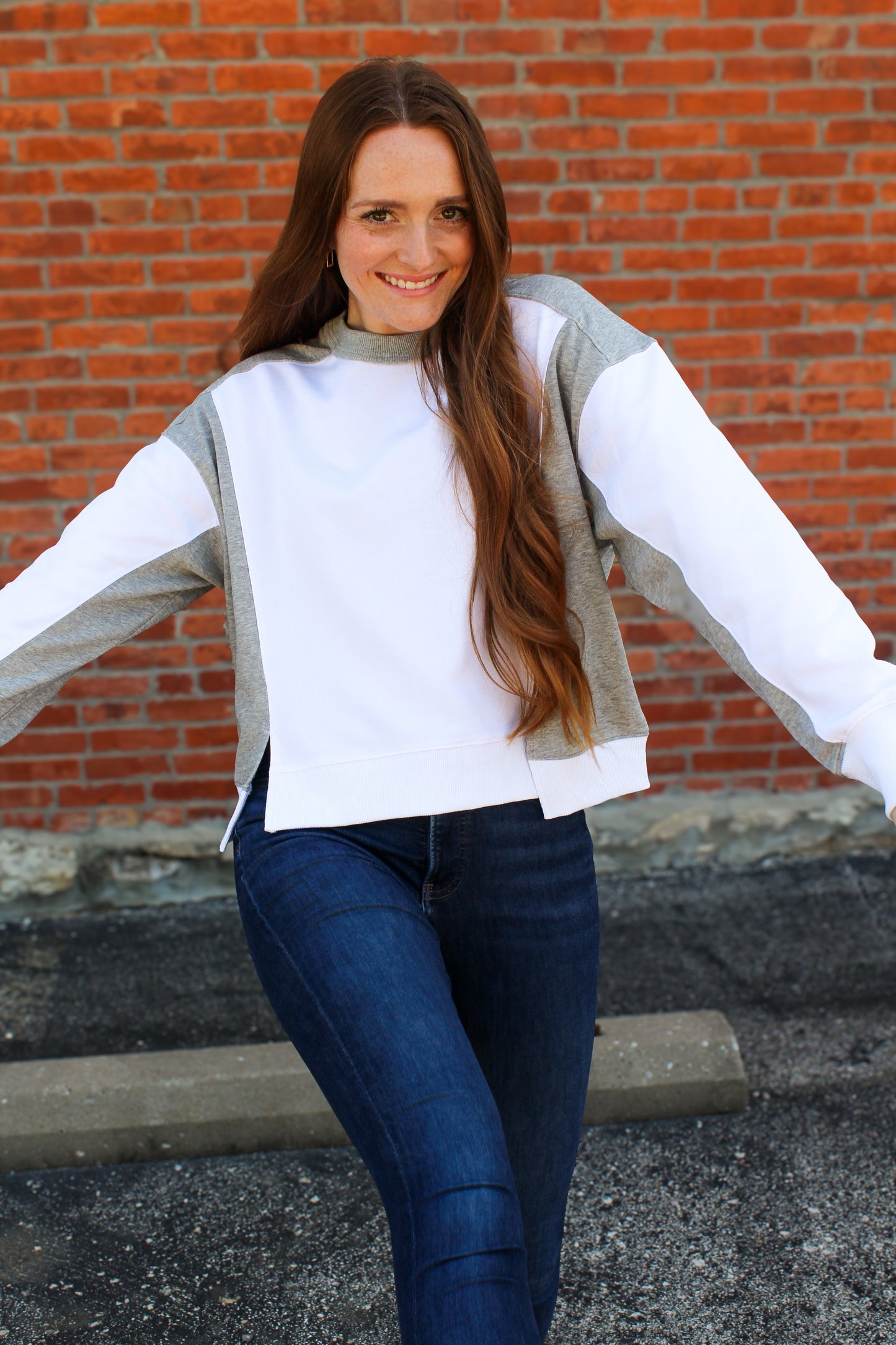 White & Grey Colorblock Pullover - Simply L Boutique