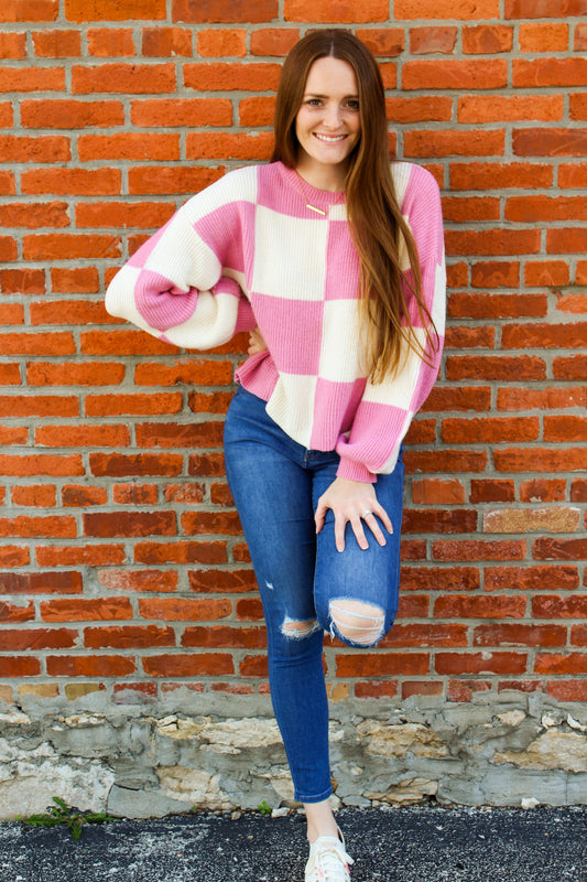 Pink/White Checkered Sweater