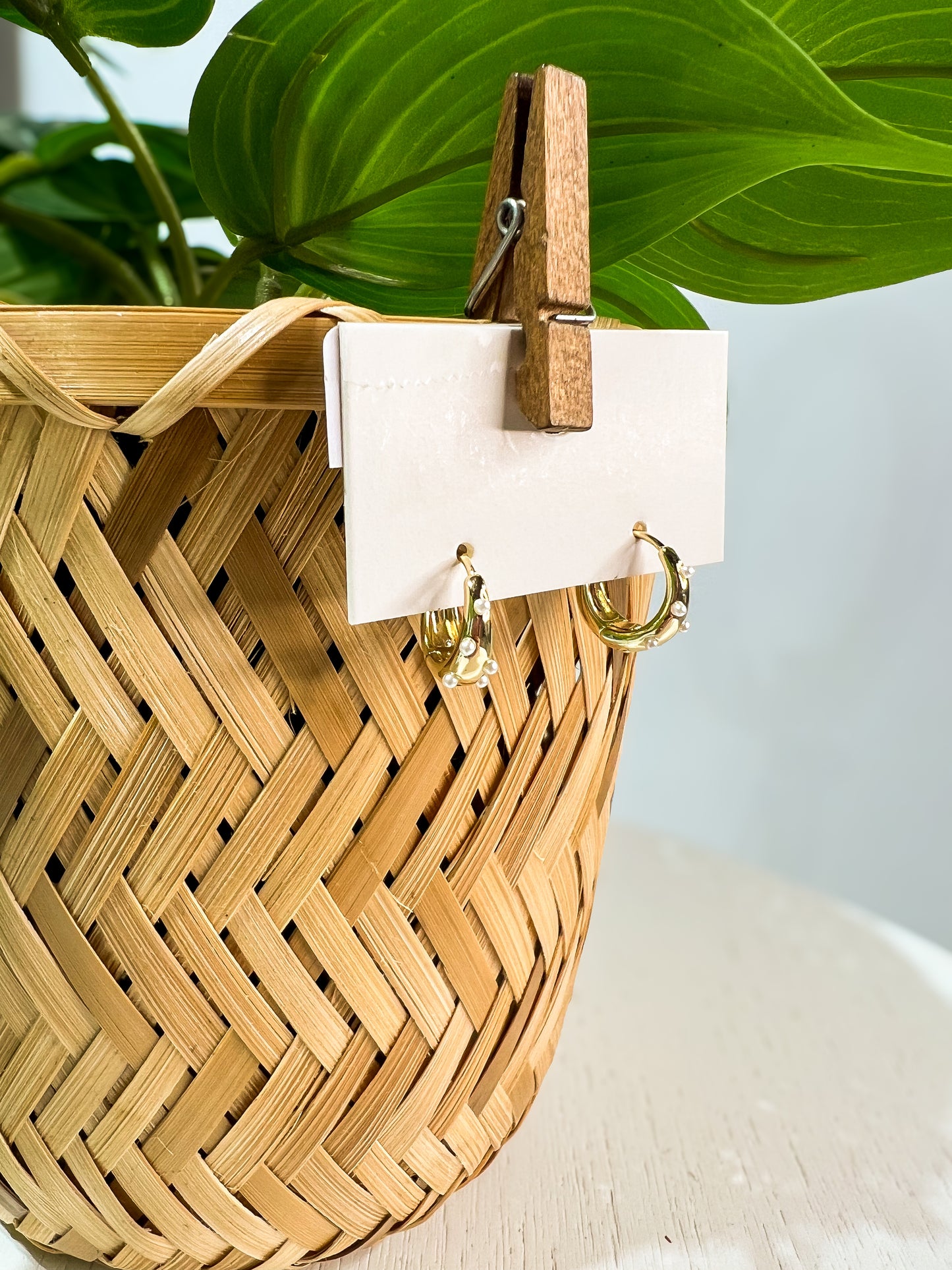 Dotted Pearl Huggie Earrings