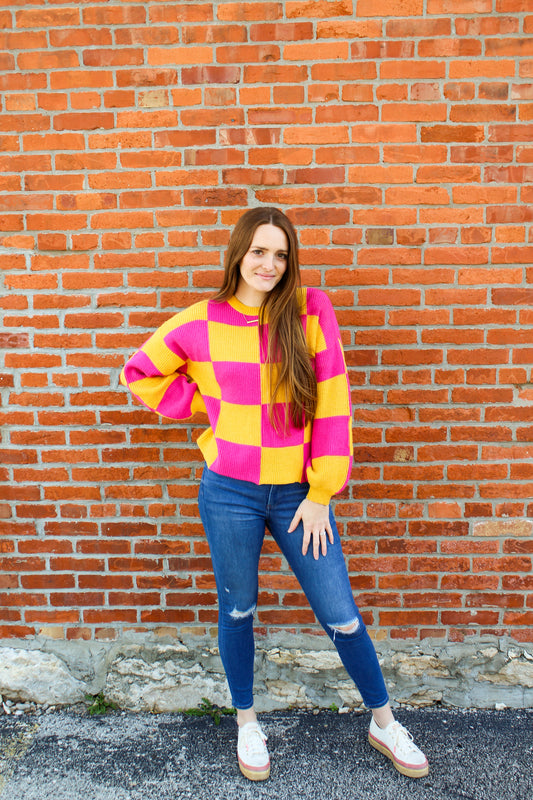 Fuchsia Checkered Sweater