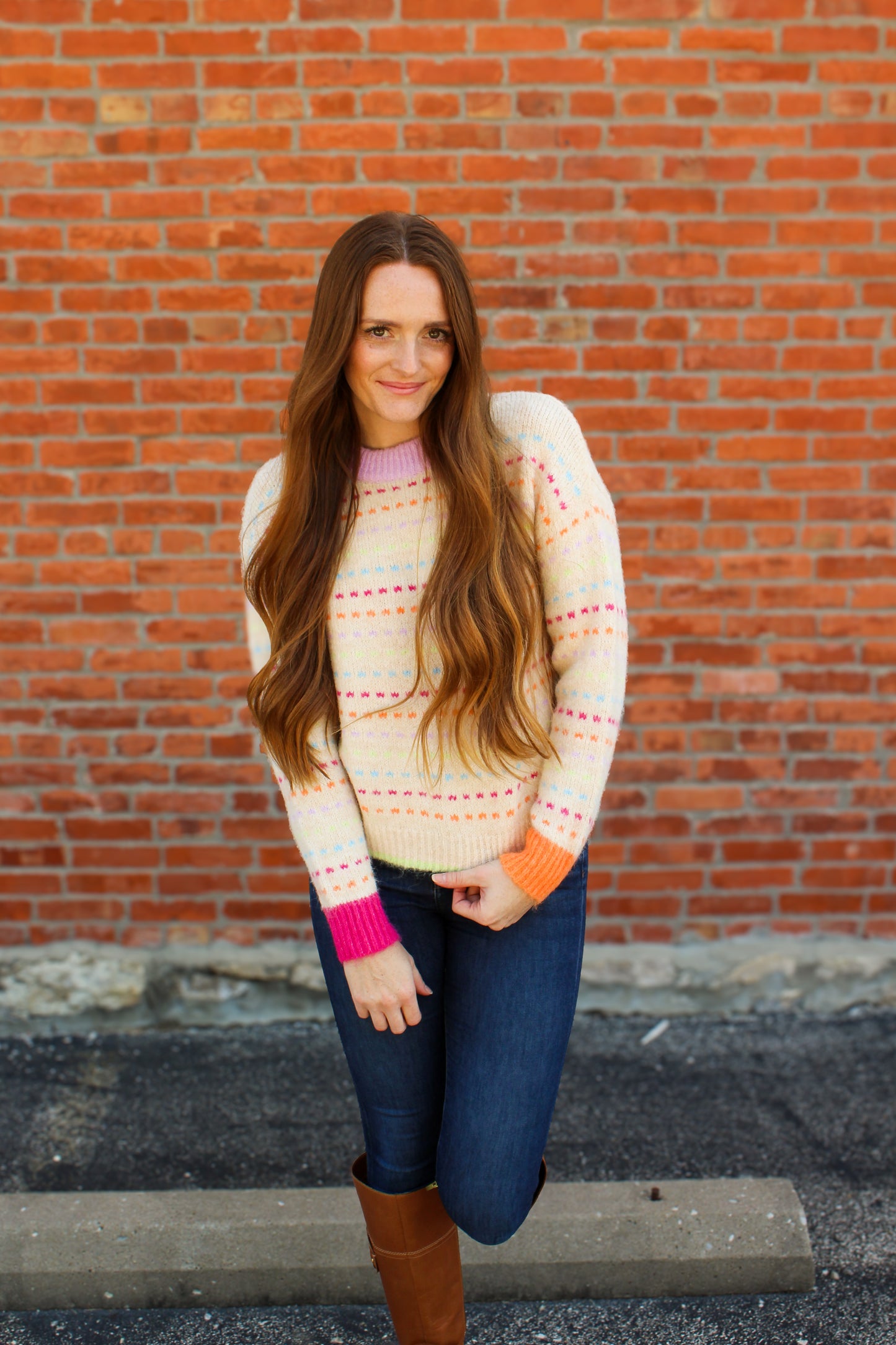 Cream Mixed Color Stripe Sweater - Simply L Boutique