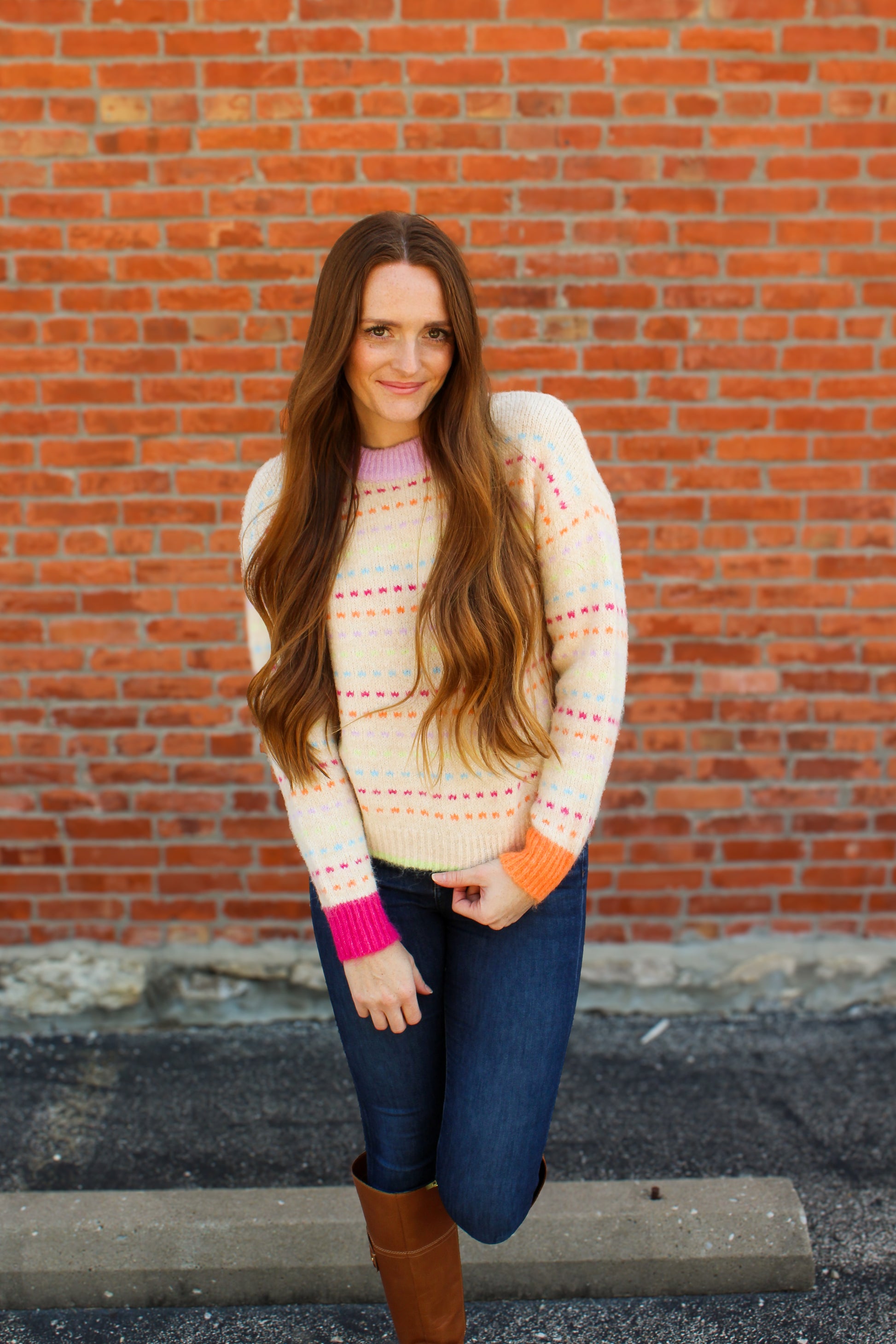 Cream Mixed Color Stripe Sweater - Simply L Boutique