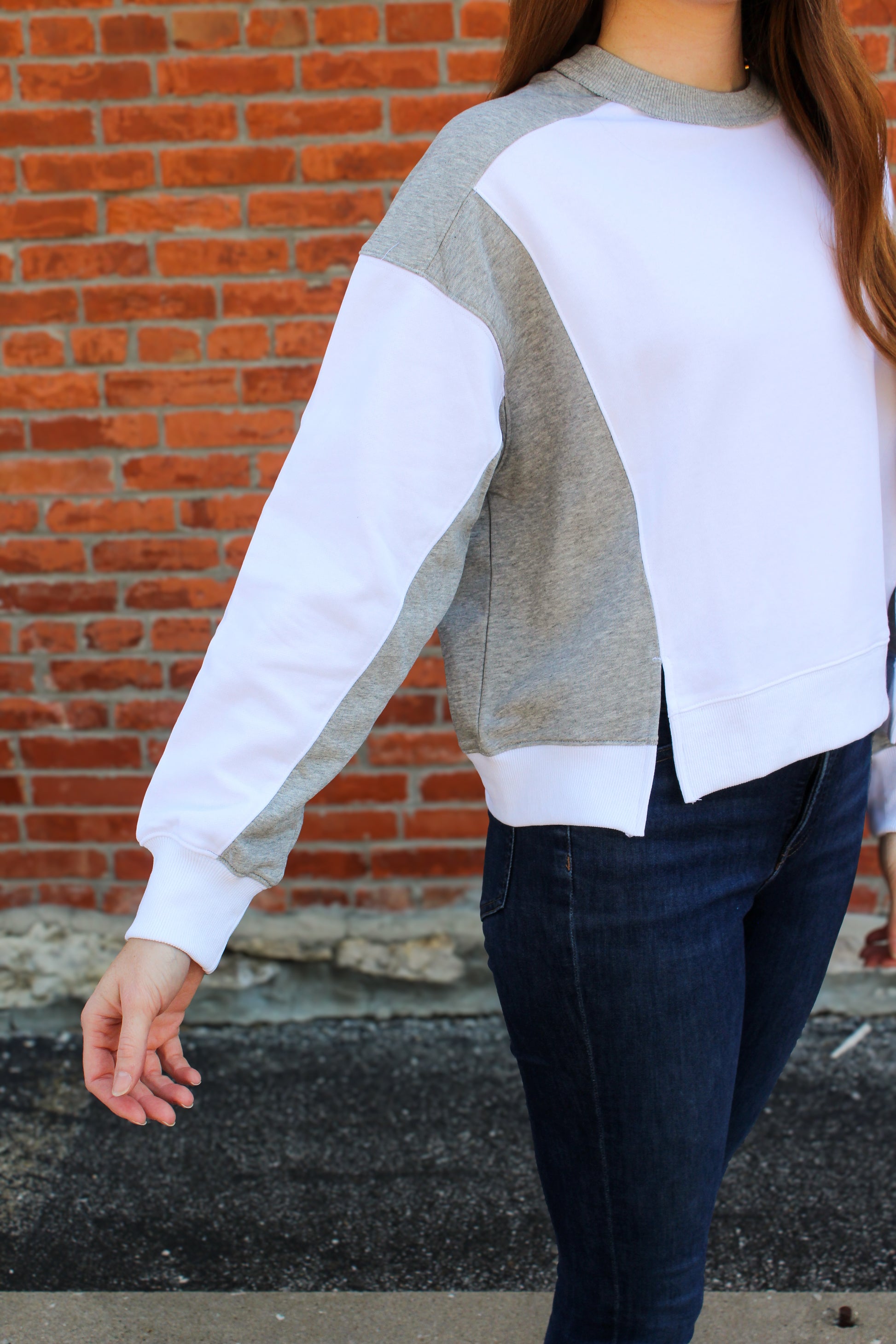 White & Grey Colorblock Pullover - Simply L Boutique