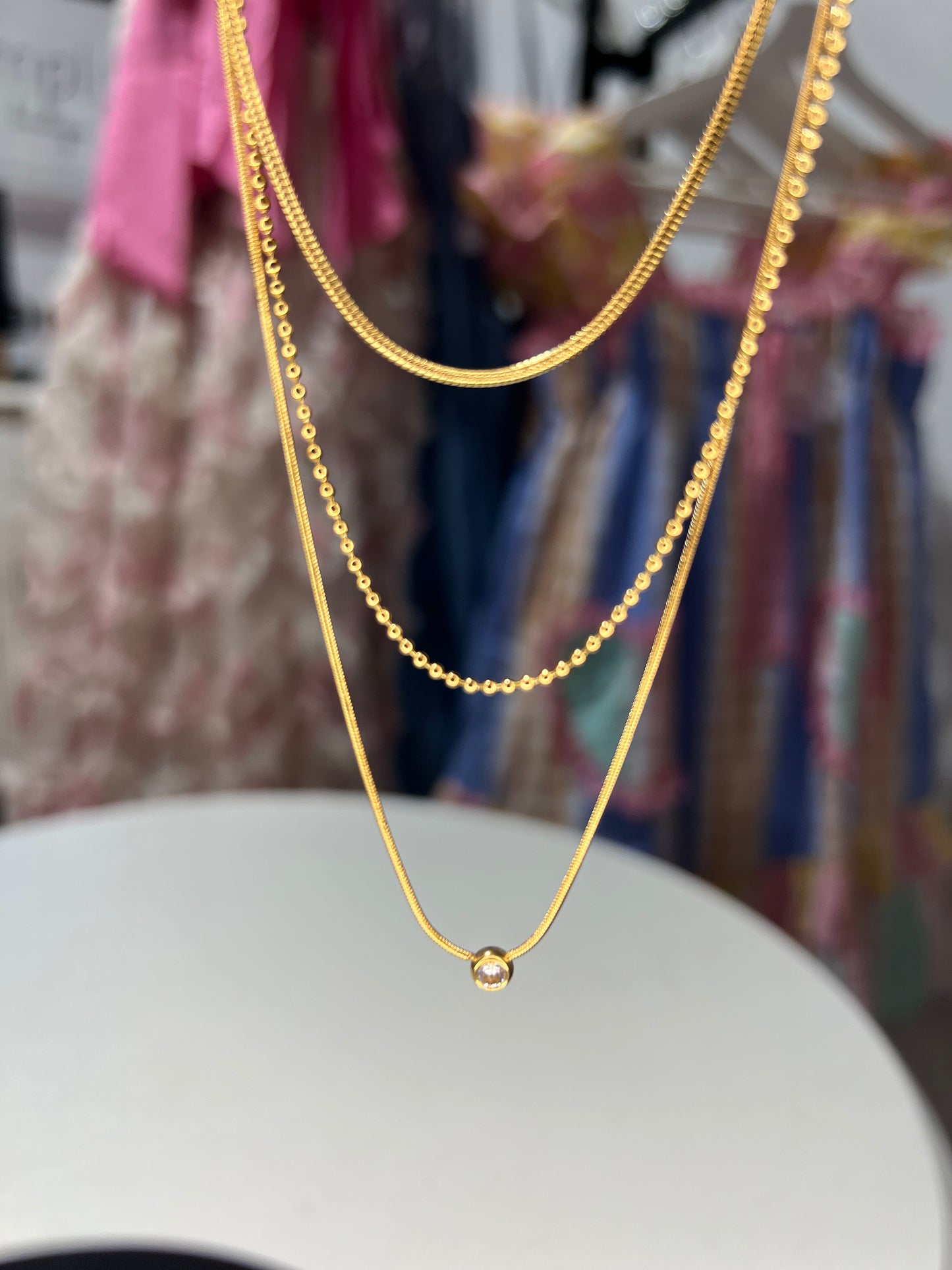 Stainless Steel Layered Rhinestone Necklace - Simply L Boutique