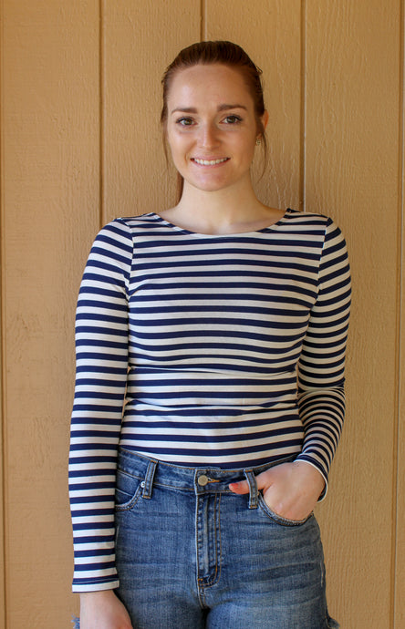 Striped Scoop Back Top (Navy) - Simply L Boutique