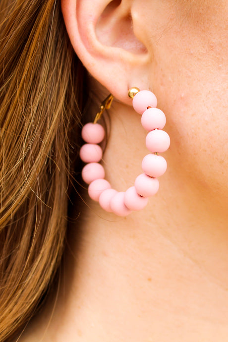 Pink Clay Beaded Hoops