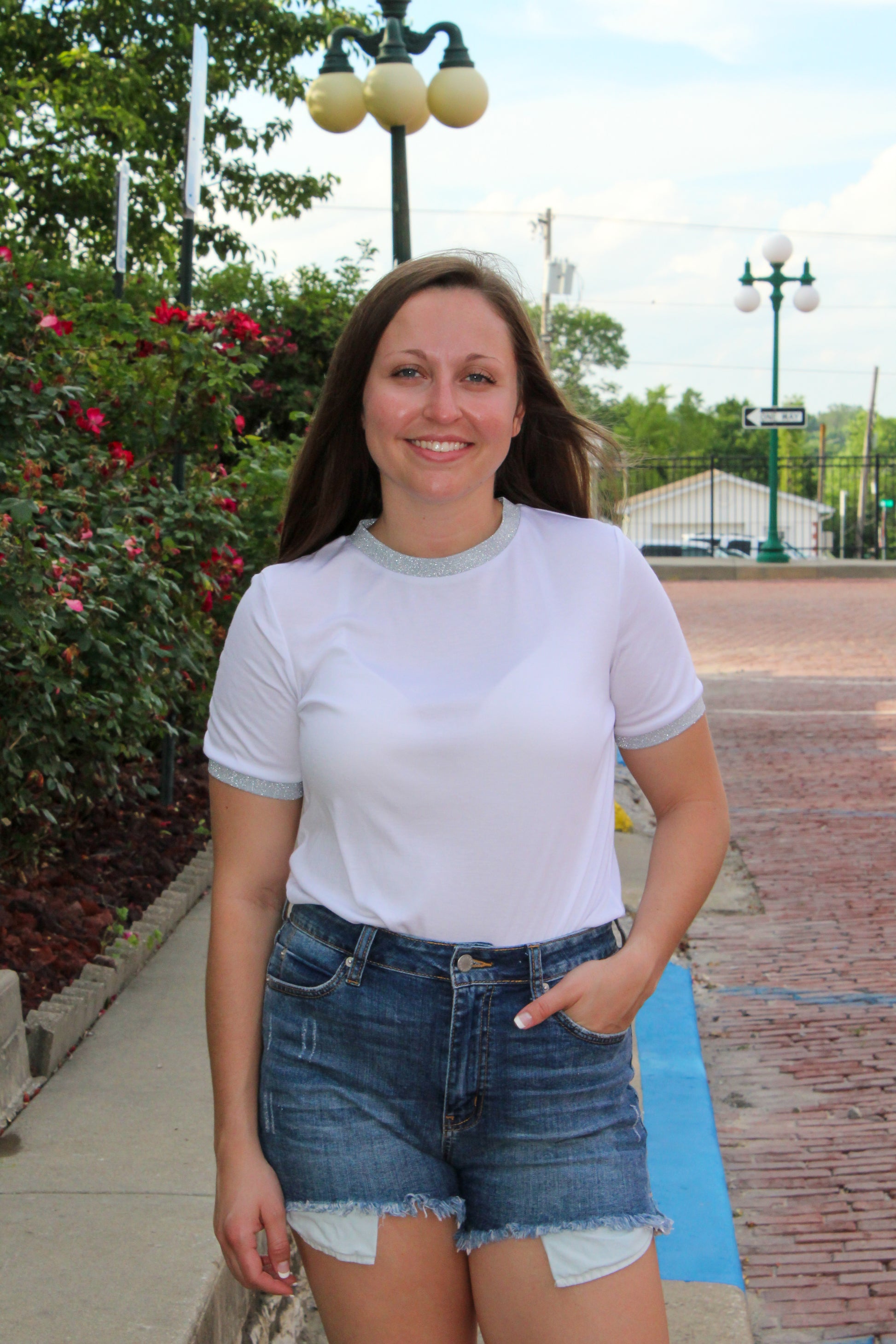 Silver Edged White Tee - Simply L Boutique