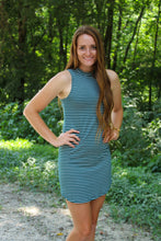 Load image into Gallery viewer, Green &amp; White Striped Sleeveless Dress - Simply L Boutique