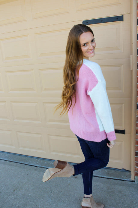 Pink Color Block Back Sweater
