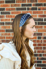 Load image into Gallery viewer, Blue Pearl Top Knot Headband