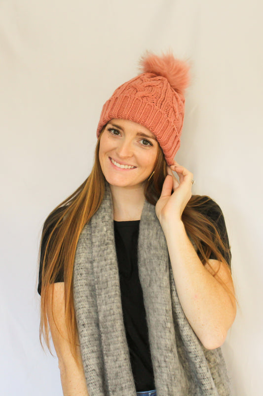 Libby Dusty Pink Pom Beanie