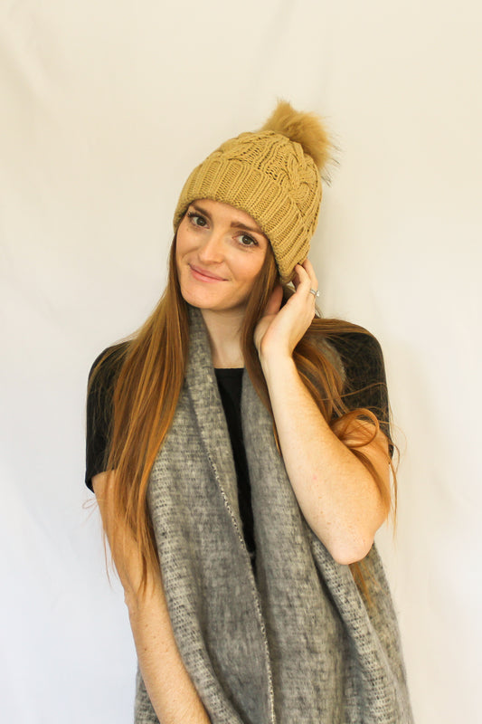 Libby Khaki Pom Beanie