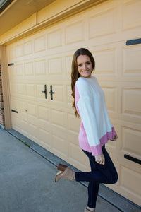 Pink Color Block Back Sweater