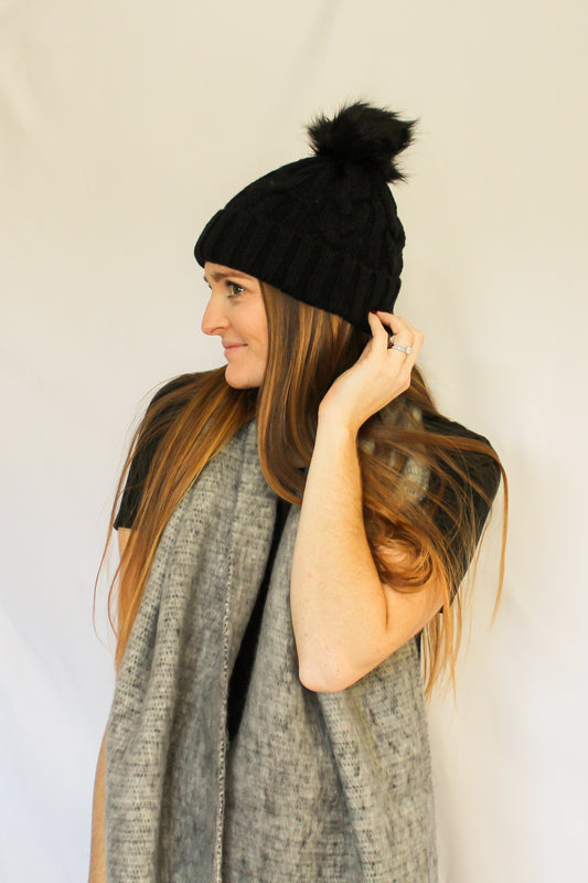 Libby Black Pom Beanie